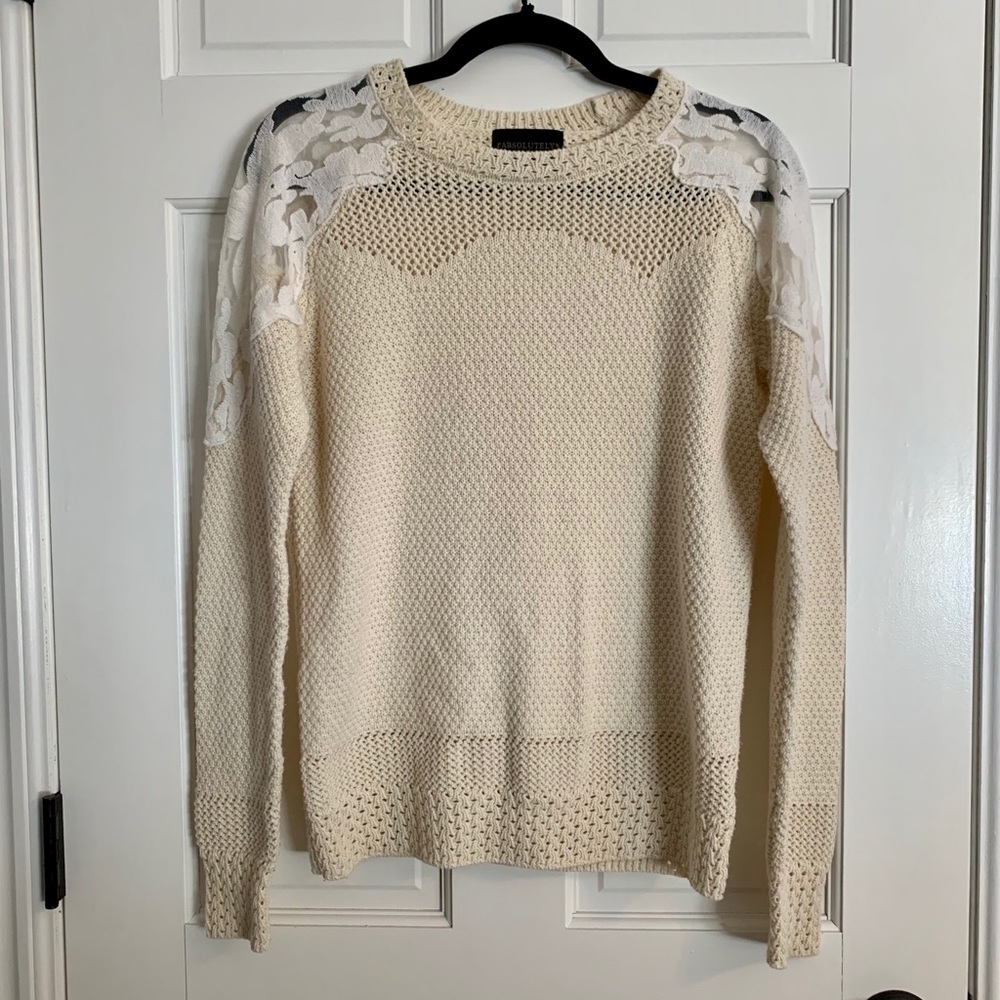 Lace-Detailed Shoulder Pullover Sweater